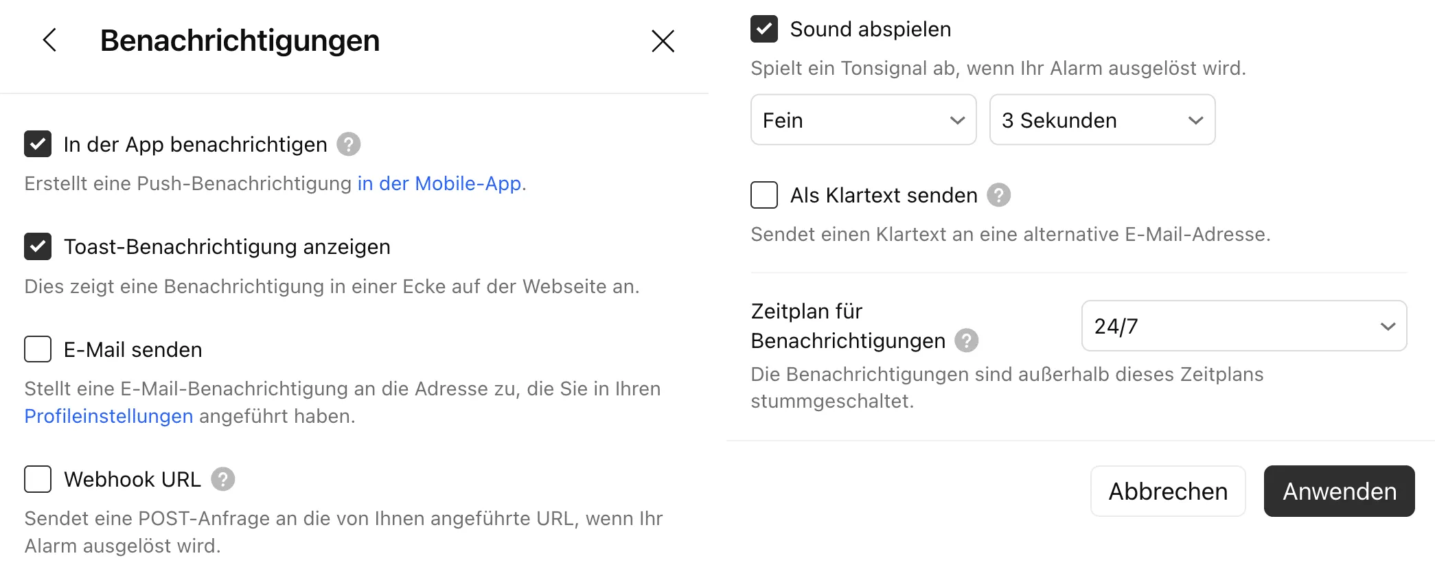 TradingView alert notifications with app, pop-up, email, webhook and sound