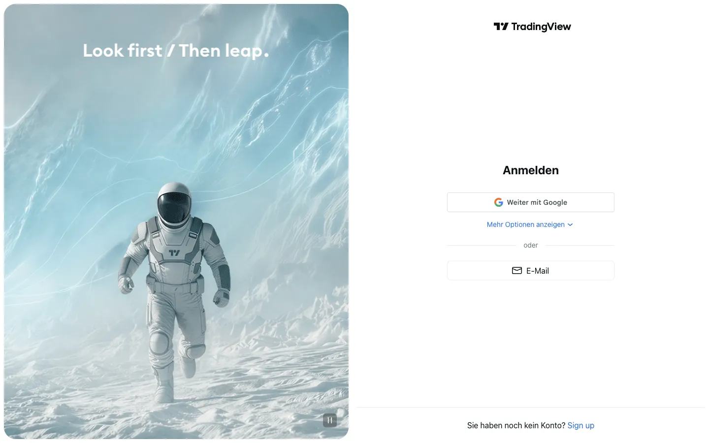 TradingView sign-up with Google or email, no credit card