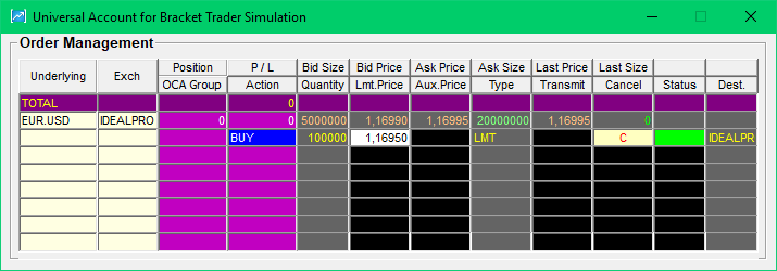 Bracket Trader, account display