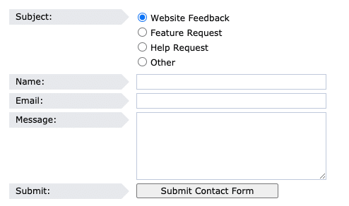 Feedback form on the Forex Factory website