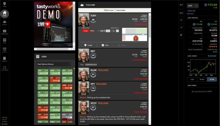 This image shows the start screen of Tastyworks browser version.